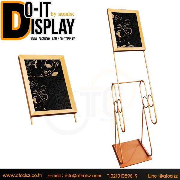 ขาตั้งป้ายประชาสัมพันธ์สีทอง ขนาดA4 แนวตั้งแบบเอน(เหล็ก) ATC-04SP - Image 2