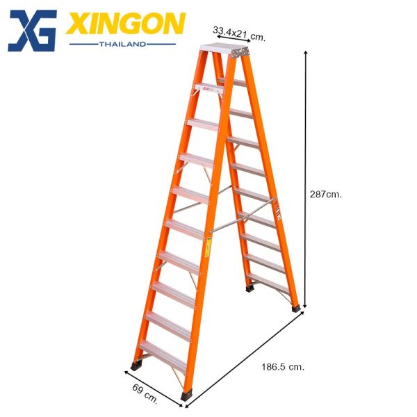 บันไดไฟเบอร์กลาสทรงเอขึ้นลงได้2ทาง10+10ฟุต XG107A10 - Image 2