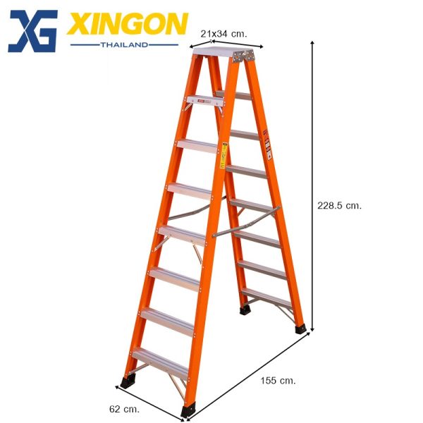 บันไดไฟเบอร์กลาสทรงเอขึ้นลงได้2ทาง8+8ฟุต XG107A8 - Image 2