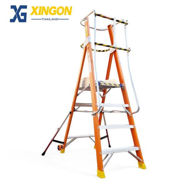 บันไดไฟเบอร์กลาสแพลตฟอร์ม4ฟุตมีขาค้ำ XG-152F4