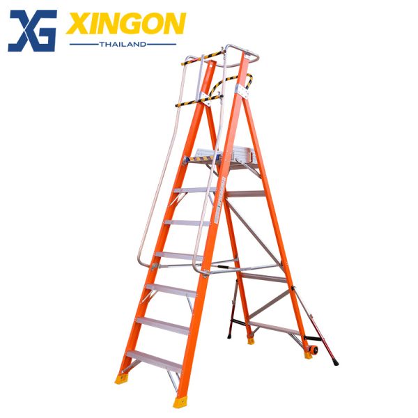 บันไดไฟเบอร์กลาสแพลตฟอร์ม7ฟุตมีขาค้ำ XG-152F7
