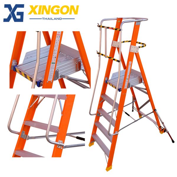 บันไดไฟเบอร์กลาสแพลตฟอร์ม5ฟุตมีขาค้ำ XG-152F5 - Image 6