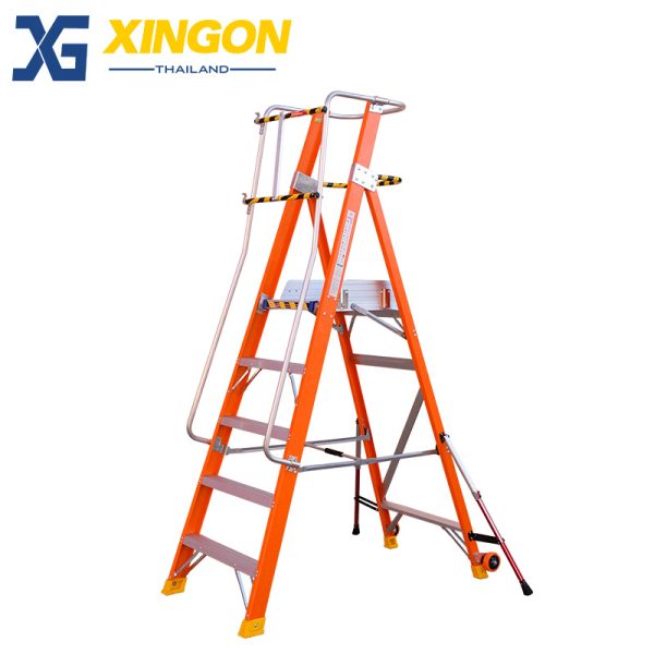 บันไดไฟเบอร์กลาสแพลตฟอร์ม5ฟุตมีขาค้ำ XG-152F5