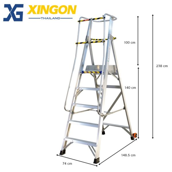 บันไดอลูมิเนียมติดล้อ5ฟุตมีราวจับและกันตก XG-152A5 - Image 4