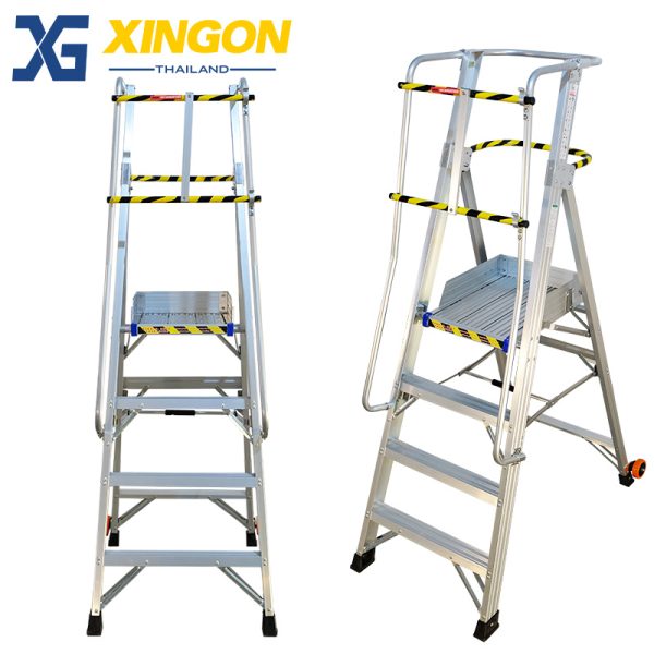 บันไดอลูมิเนียมติดล้อ 4 ฟุตมีราวจับและกันตก XG-152A4 - Image 6