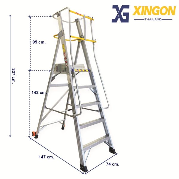 บันไดอลูมิเนียมติดล้อ5ฟุตมีราวจับและกันตก XG-152A5 - Image 2