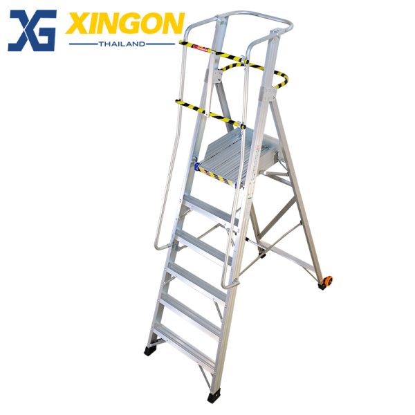 บันไดอลูมิเนียมติดล้อ6ฟุตมีราวจับและกันตก XG-152A6 - Image 4