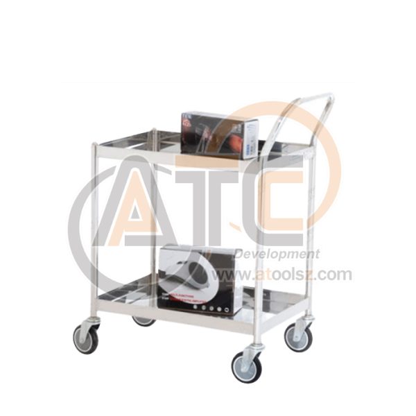 รถเข็นถาดสเตนเลส 2 ชั้น มือจับข้างเดียว ล้อ PU ST2-4006S - Image 2