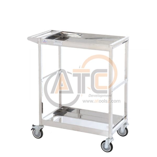 รถเข็นถาดสเตนเลสถอดประกอบได้ 2 ชั้น ล้อ PU TS2-6004