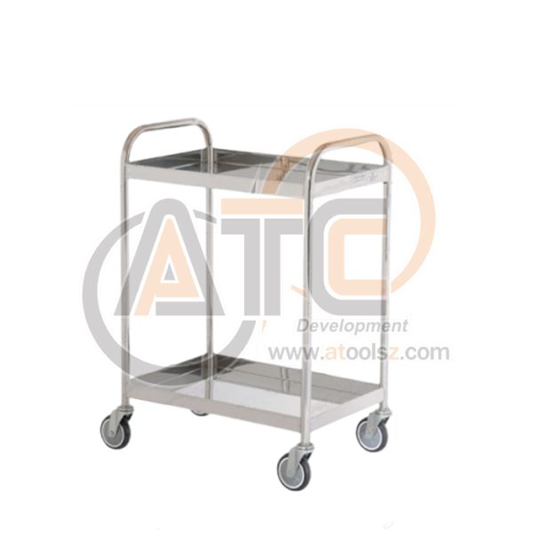 รถเข็นถาดสเตนเลส 2 ชั้น มือจับ 2 ข้าง ล้อ PU ST2-4006D
