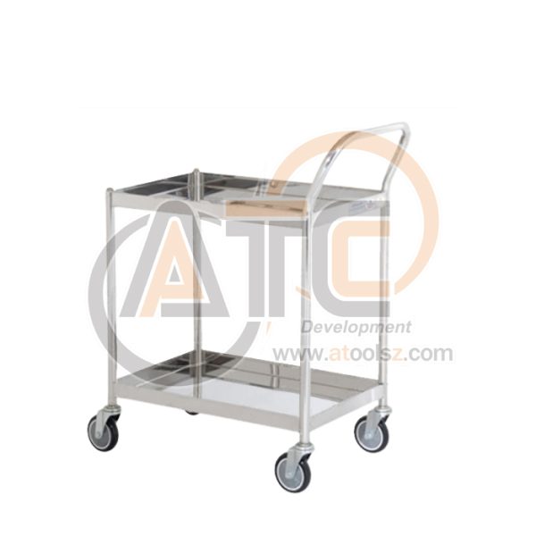 รถเข็นถาดสเตนเลส 2 ชั้น มือจับข้างเดียว ล้อ PU ST2-4006S