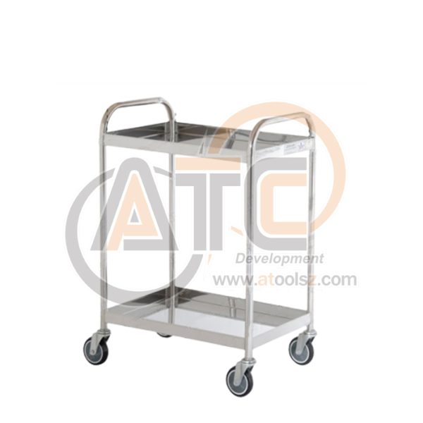 รถเข็นถาดสเตนเลส 2 ชั้น มือจับ 2 ข้าง ล้อ PU ST2-5007D