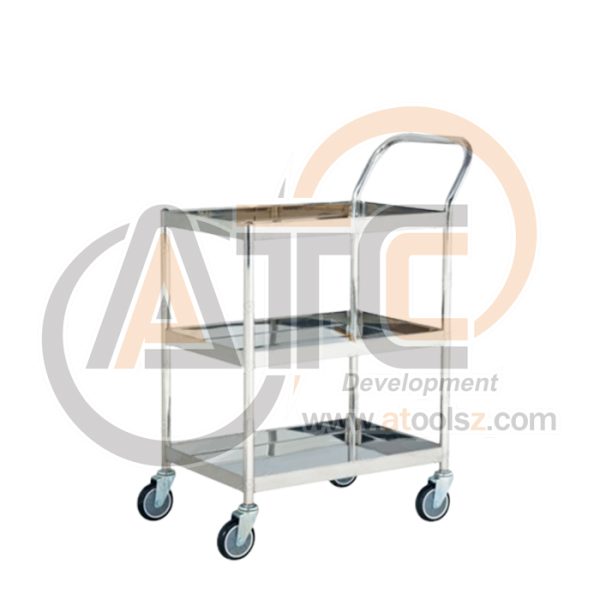 รถเข็นถาดสเตนเลส 3 ชั้น มือจับข้างเดียว ล้อ PU ST3-4006S