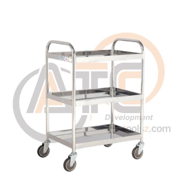 รถเข็นถาดสเตนเลส 2 ชั้น มือจับ 2 ข้าง ล้อยาง Rubber ST2-4006D