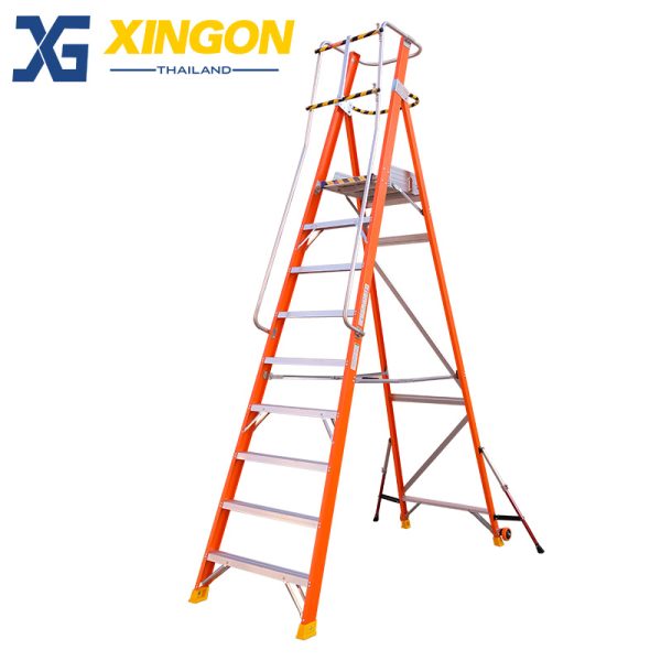 บันไดไฟเบอร์กลาสแพลตฟอร์ม11ฟุตมีขาค้ำ XG-152F11