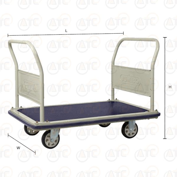 รถเข็นพื้นเหล็กชั้นเดียว มือจับ 2 ข้างพับไม่ได้ 500 กก. ล้อ PU HG-312J