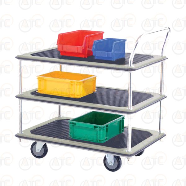 รถเข็นพื้นเหล็ก 3 ชั้น มือจับข้างเดียว 370 กก. ล้อ PU HB-230SN - Image 2