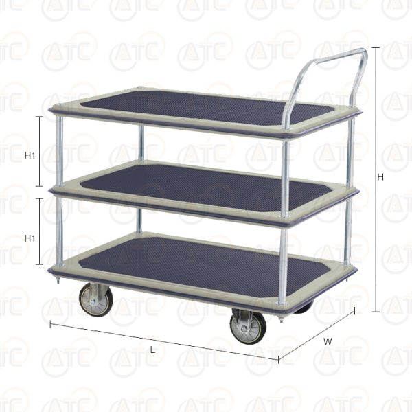 รถเข็นพื้นเหล็ก 3 ชั้น มือจับข้างเดียว 370 กก. ล้อยาง HB-230SN