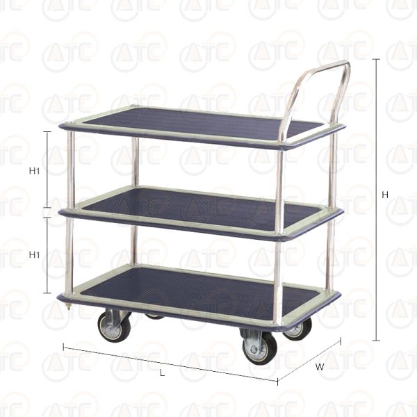 รถเข็นพื้นเหล็ก 3 ชั้น มือจับข้างเดียว 220 กก. ล้อยาง HL-130SN