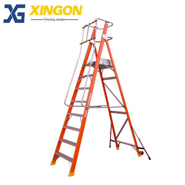 บันไดไฟเบอร์กลาสแพลตฟอร์ม8ฟุตมีขาค้ำ XG-152F8