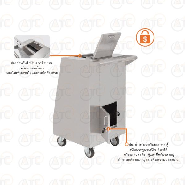 รถเข็นสเตนเลส สำหรับขนเงิน W500xL500xH900 มม. CT-5050 - Image 2