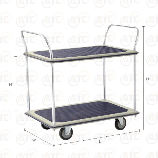 รถเข็นพื้นเหล็ก 2 ชั้น มือจับ 2 ข้าง 370 กก. ล้อ PU HB-220DN