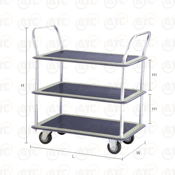 รถเข็นพื้นเหล็ก 3 ชั้น มือจับ 2 ข้าง 370 กก. ล้อ PU HB-230DN
