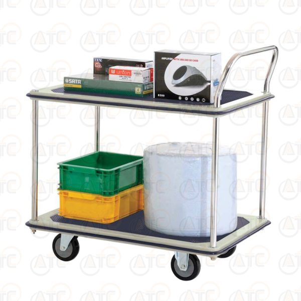 รถเข็นพื้นเหล็ก 2 ชั้น มือจับข้างเดียว 370 กก. ล้อ PU HB-220SN - Image 2