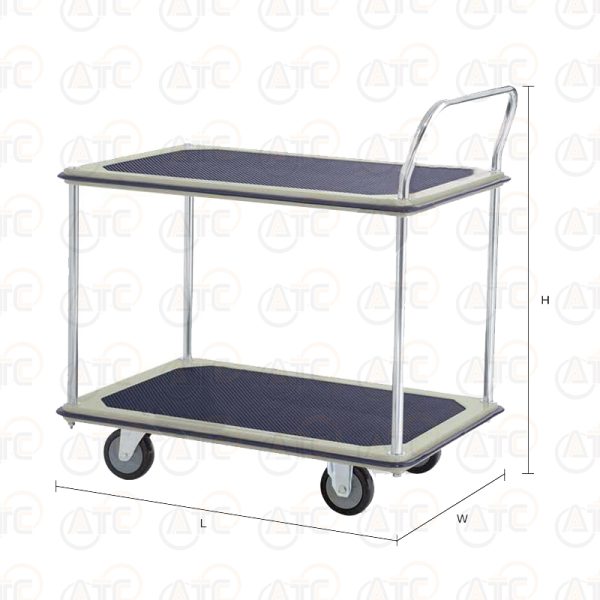 รถเข็นพื้นเหล็ก 2 ชั้น มือจับข้างเดียว 370 กก. ล้อ PU HB-220SN