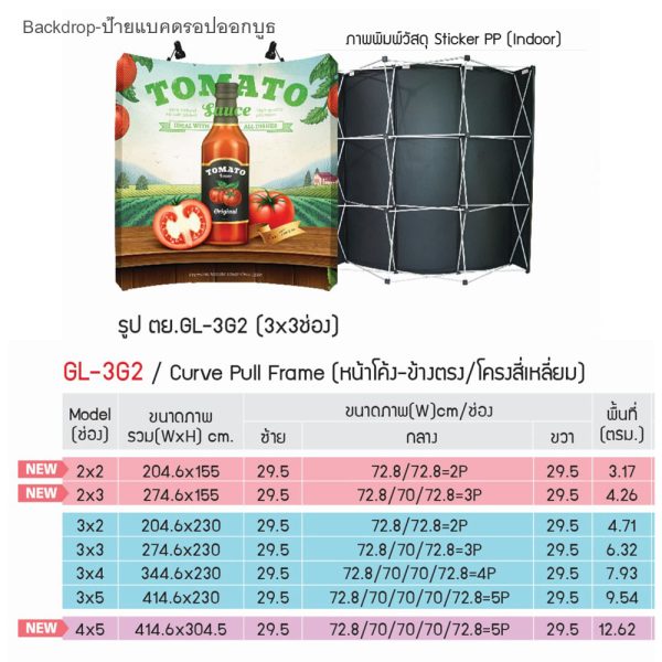 Backdrop-ป้ายแบคดรอป หน้าโค้ง-ข้างตรง/โครงเหลี่ยม4x5ช่อง GL-3G2(4x5) - Image 2