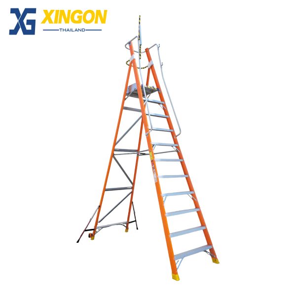 บันไดไฟเบอร์กลาสแพลตฟอร์ม12ฟุตมีขาค้ำ XG-152F12