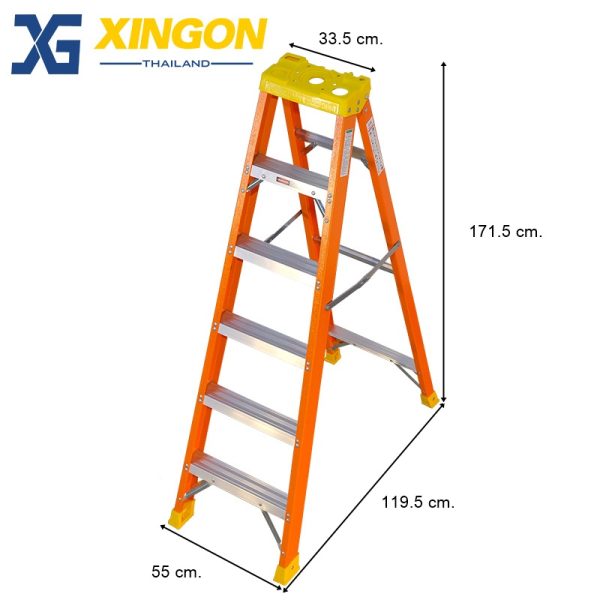 บันไดไฟเบอร์กลาสทรงเอมีถาดวางเครื่องมือ6ฟุต XG107B6 - Image 2