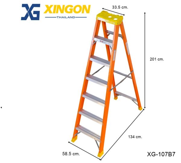 บันไดไฟเบอร์กลาสทรงเอมีถาดวางเครื่องมือ7ฟุต XG107B7 - Image 5