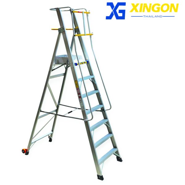 บันไดอลูมิเนียมติดล้อ7ฟุตมีราวจับและกันตก XG-152A7 - Image 6