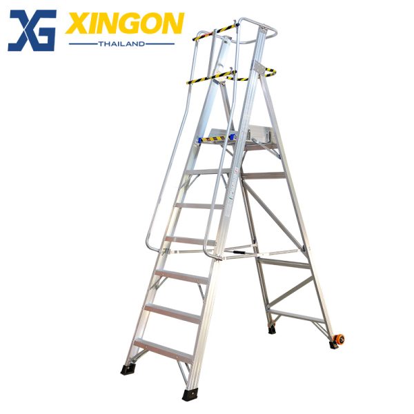 บันไดอลูมิเนียมติดล้อ10ฟุตมีราวจับและกันตก XG-152A10 - Image 2