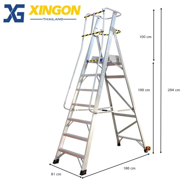 บันไดอลูมิเนียมติดล้อ7ฟุตมีราวจับและกันตก XG-152A7 - Image 2