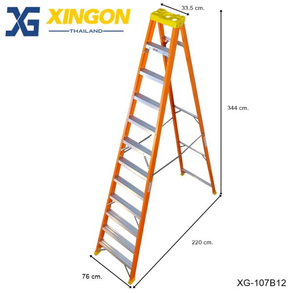 บันไดไฟเบอร์กลาสทรงเอมีถาดวางเครื่องมือ12ฟุต XG107B12 - Image 4
