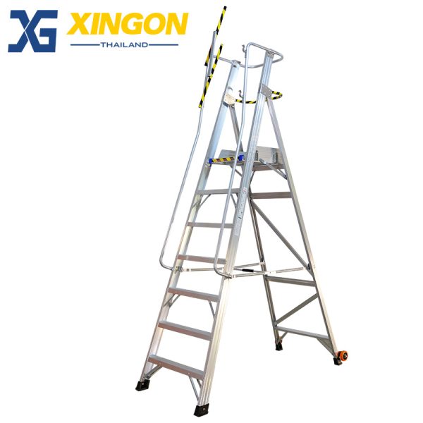 บันไดอลูมิเนียมติดล้อ10ฟุตมีราวจับและกันตก XG-152A10