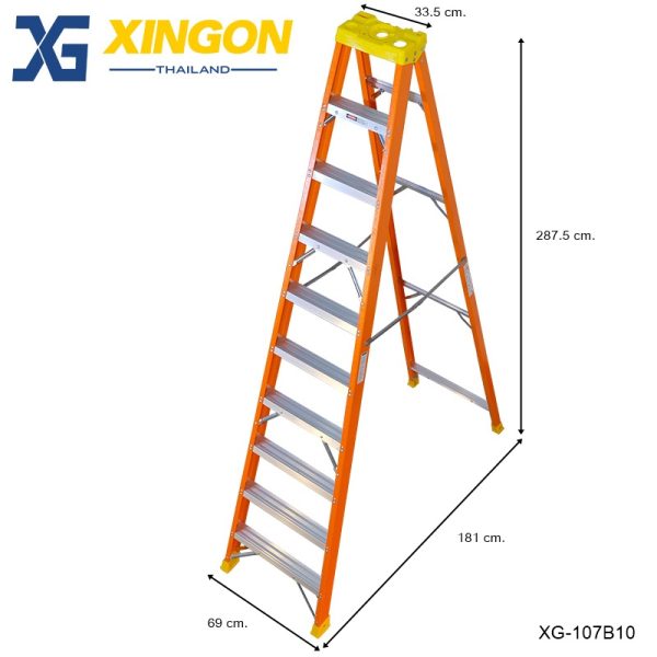 บันไดไฟเบอร์กลาสทรงเอมีถาดวางเครื่องมือ10ฟุต XG107B10 - Image 4