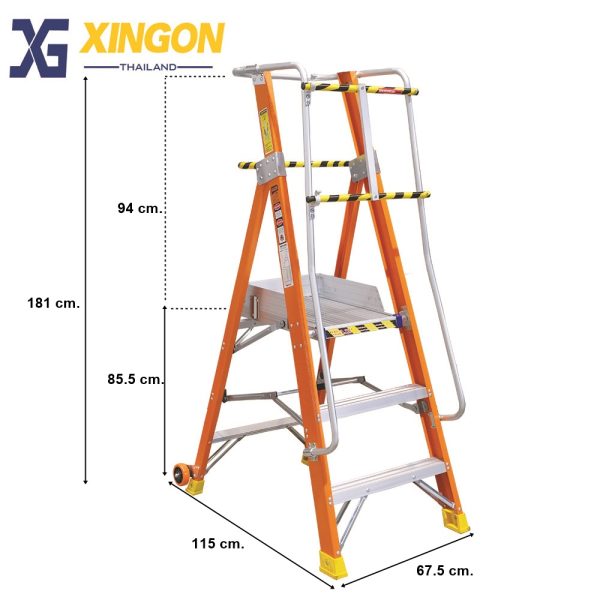 บันไดไฟเบอร์กลาสแพลตฟอรม์ติดล้อ3ฟุตมีราวจับและราวกันตกXG-152FD3 - Image 4