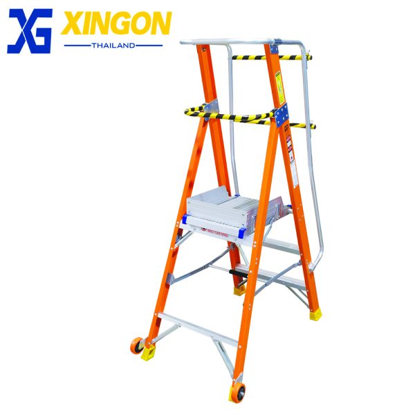บันไดไฟเบอร์กลาสแพลตฟอรม์ติดล้อ3ฟุตมีราวจับและราวกันตกXG-152FD3 - Image 5