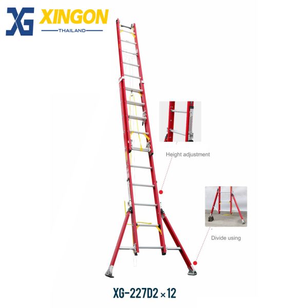 บันไดพาด2ตอนเลื่อน+ขาค้ำไฟเบอร์กลาส12ฟุต XG-227D2x12