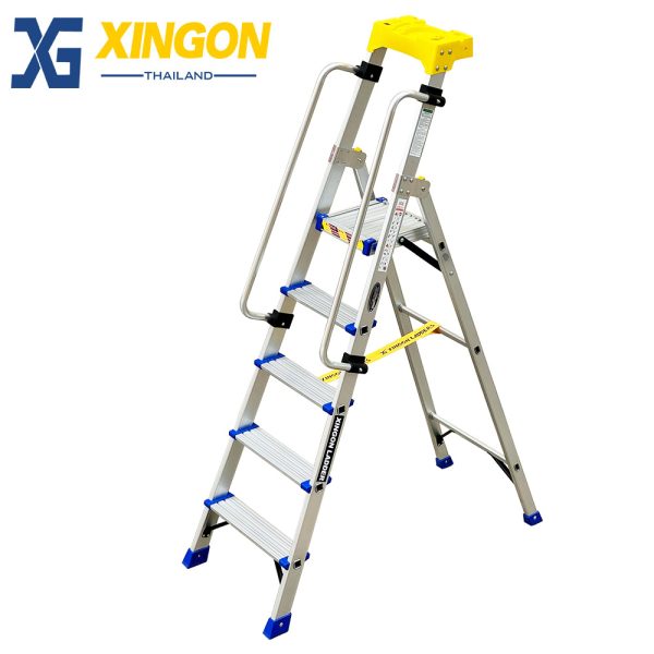 บันไดอลูมิเนียมแพลตฟอร์มมีราวจับและถาดวางเครื่องมือ5ฟุต XG-337A5