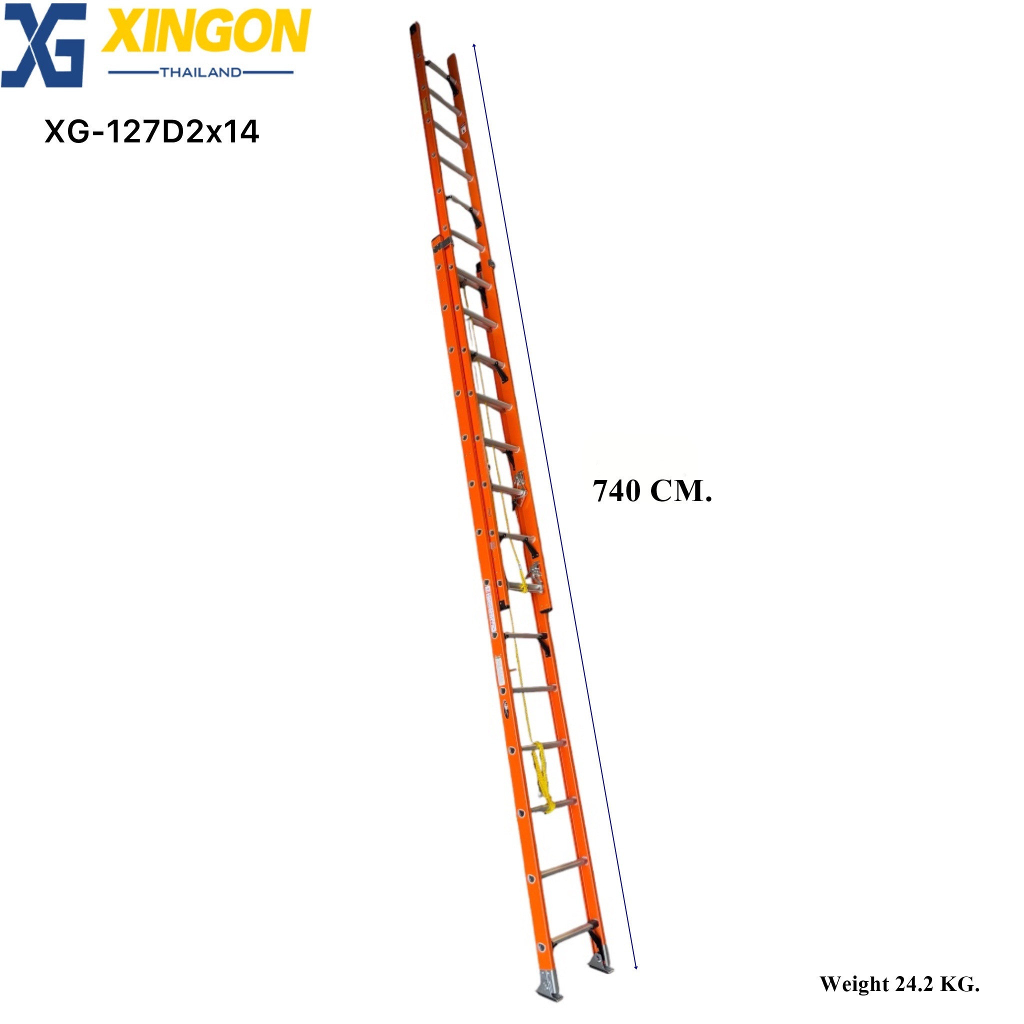 บันไดพาด2ตอนเลื่อนไฟเบอร์กลาส14ฟุต XG-127D2x14 - Image 3