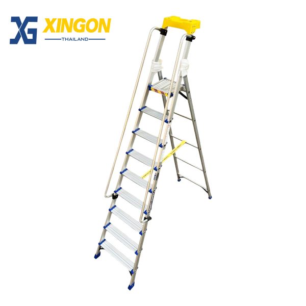 บันไดอลูมิเนียมแพลตฟอร์มมีราวจับและถาดวางเครื่องมือ9ฟุต XG-337A9