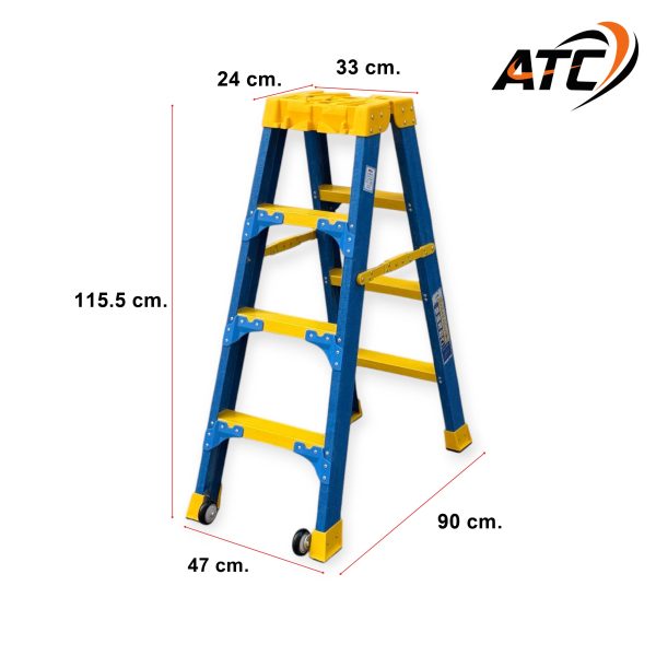 บันไดไฟเบอร์กลาสทั้งตัวทรงเอขึ้นลง2ทางติดล้อ4ฟุต ATC-204FG - Image 2