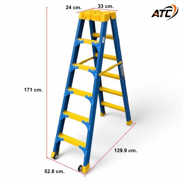 บันไดไฟเบอร์กลาสทั้งตัวทรงเอขึ้นลง2ทางติดล้อ6ฟุต ATC-206FG - Image 4