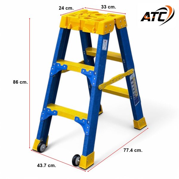 บันไดไฟเบอร์กลาสทั้งตัวทรงเอขึ้นลง2ทางติดล้อ3ฟุต ATC-203FG - Image 2