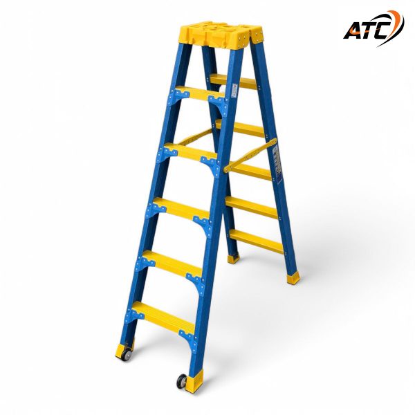 บันไดไฟเบอร์กลาสทั้งตัวทรงเอขึ้นลง2ทางติดล้อ6ฟุต ATC-206FG