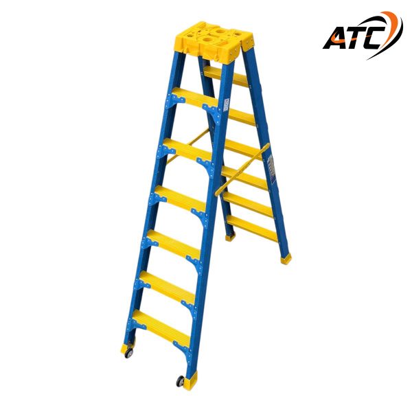 บันไดไฟเบอร์กลาสทั้งตัวทรงเอขึ้นลง2ทางติดล้อ7ฟุต ATC-207FG - Image 4